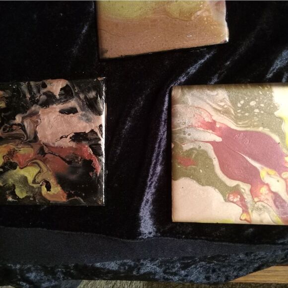 4" x 4" Original Art by Cleveland Paint Flow Artist. Ceramic Coasters Cork Back - Picture 7 of 9